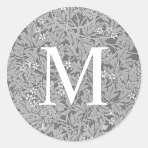 Simple Grey Floral Monogram Classic Round Sticker