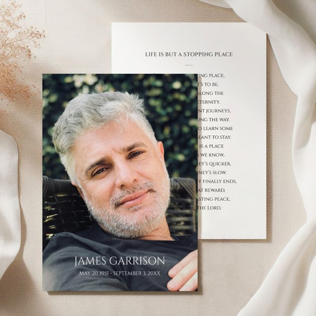 Simple Grey Funeral Prayer Card with Photo (Creator Uploaded)