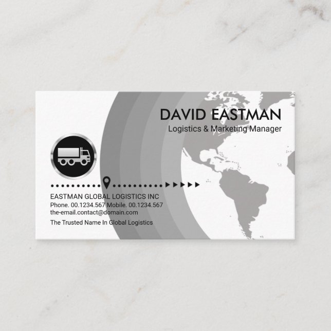 Simple Grey Globe Layers Logistics Transport Business Card (Front)