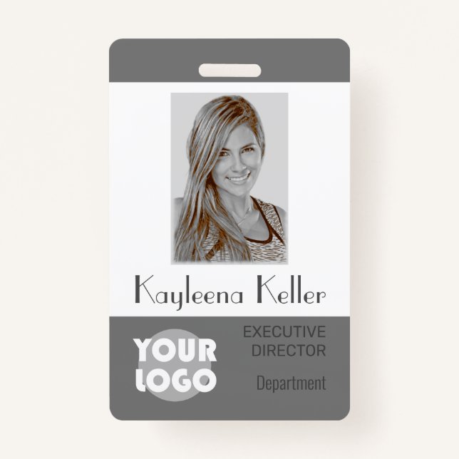 Simple Grey Grey Logo Barcode ID Photo Department ID Badge (Front)
