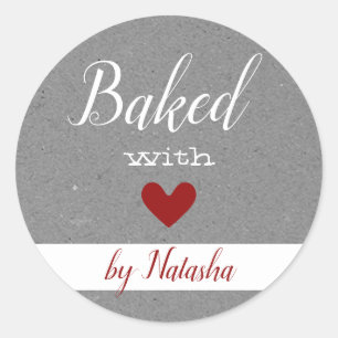 Simple Grey Kraft Paper Background Baked with Love Classic Round Sticker