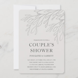 Simple Grey Line Art Elegant Couples Shower Invitation