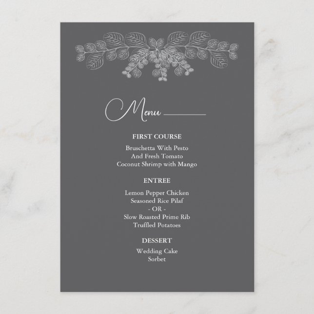 Simple Grey Line Art Eucalyptus Wedding  Menu (Front)