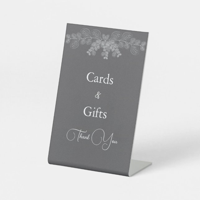 Simple Grey Line Art Eucalyptus Wedding  Pedestal Sign (Front)