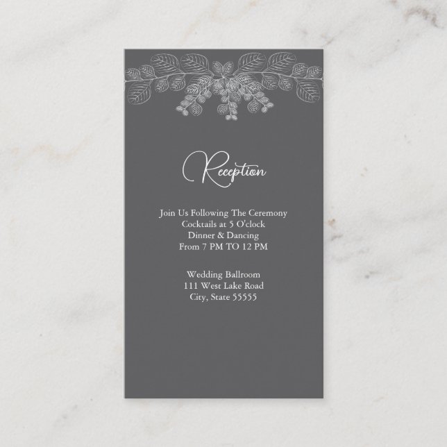 Simple Grey Line Art Eucalyptus Wedding Reception Enclosure Card (Front)