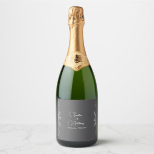 Simple Grey Line Art Eucalyptus Wedding Sparkling Wine Label