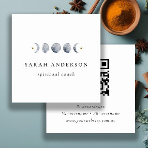 Simple Grey Lunar Celestial Moon Phase QR Code Square Business Card