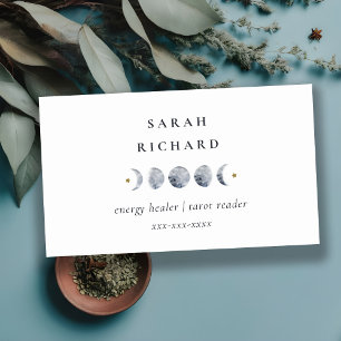 Simple Grey Lunar Celestial Moon Phase Watercolor Business Card