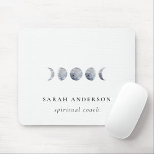 Simple Grey Lunar Celestial Moon Phase Watercolor Mouse Mat