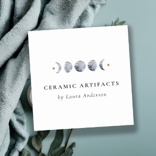 Simple Grey Lunar Celestial Moon Phase Watercolor Square Business Card