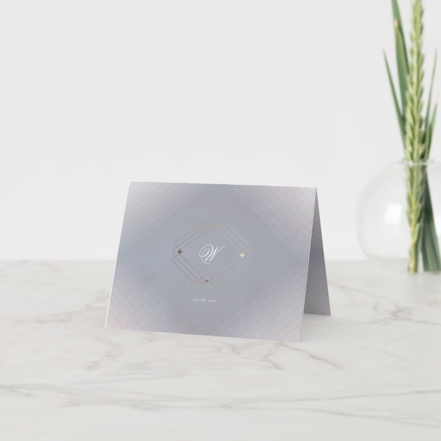 Simple Grey Modern Geometric Gold Wedding Thank You Card (Front)