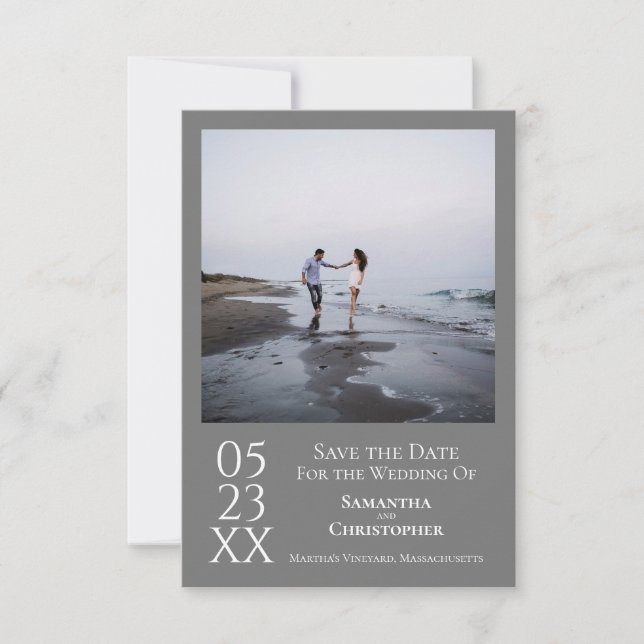 Simple Grey Modern Minimalist Photo Wedding Save The Date (Front)