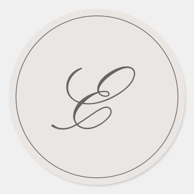 Simple Grey Monogram Elegant Wedding Classic Round Sticker (Front)