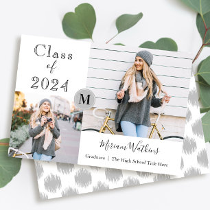 Simple Grey Monogram Photo Graduation Announcement
