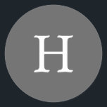 Simple Grey Monogram Wedding Classic Round Sticker<br><div class="desc">Simple yet elegant wedding sticker with your monogram in a white serif font over a medium grey background. The background and font colours may be changed to any colours that you wish. A basic and plain design that still comes across as stylish. These modern and minimalist stickers make great envelope...</div>