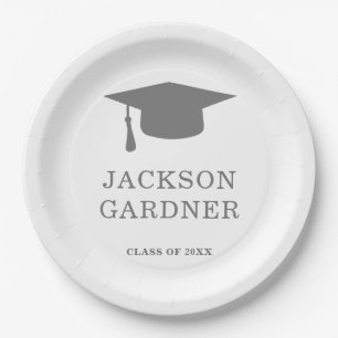 Simple Grey Mortar Board Modern Graduation Paper Plate