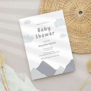 Simple Grey Mountain Baby Shower Invitation