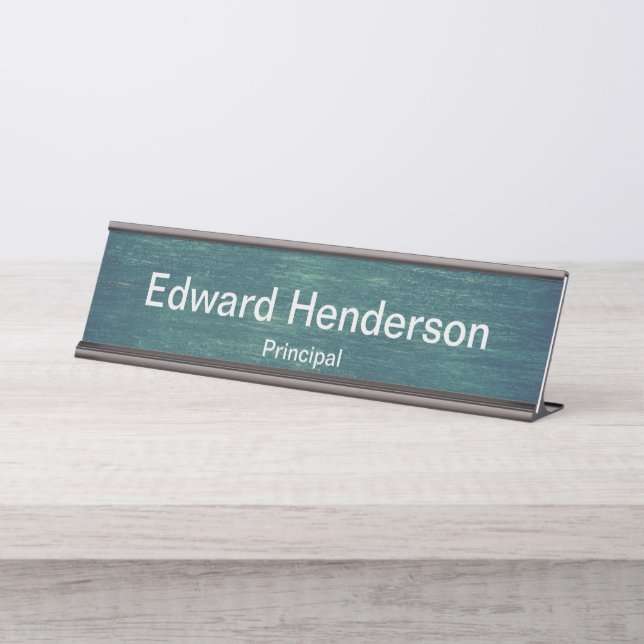 Simple Grey Name Text on Chalkboard Look Desk Name Plate (Front)