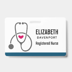 Simple Grey Nursing Stethoscope & Heart ID Badge