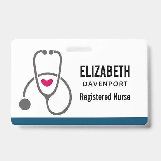 Simple Grey Nursing Stethoscope & Heart ID Badge (Front)