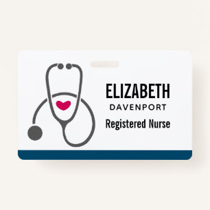 Simple Grey Nursing Stethoscope & Heart ID Badge