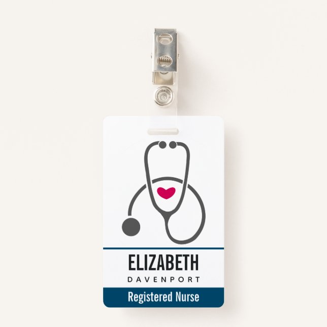 Simple Grey Nursing Stethoscope ID Badge (Front with Clip)