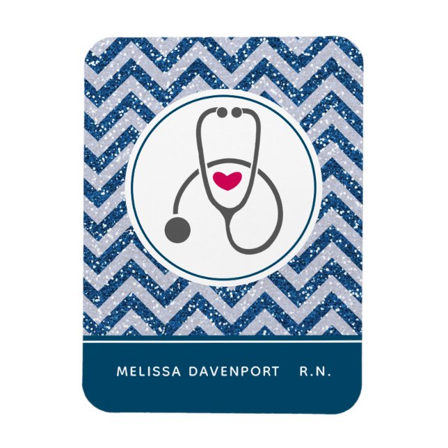 Simple Grey Nursing Stethoscope on Blue Chevron Magnet (Vertical)