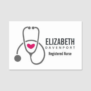 Simple Grey Nursing Stethoscope with Red Heart Name Tag