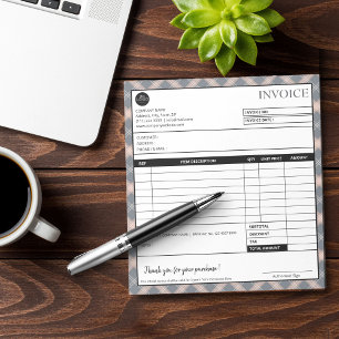 Simple Grey Plaid Border Business Invoice Form Notepad
