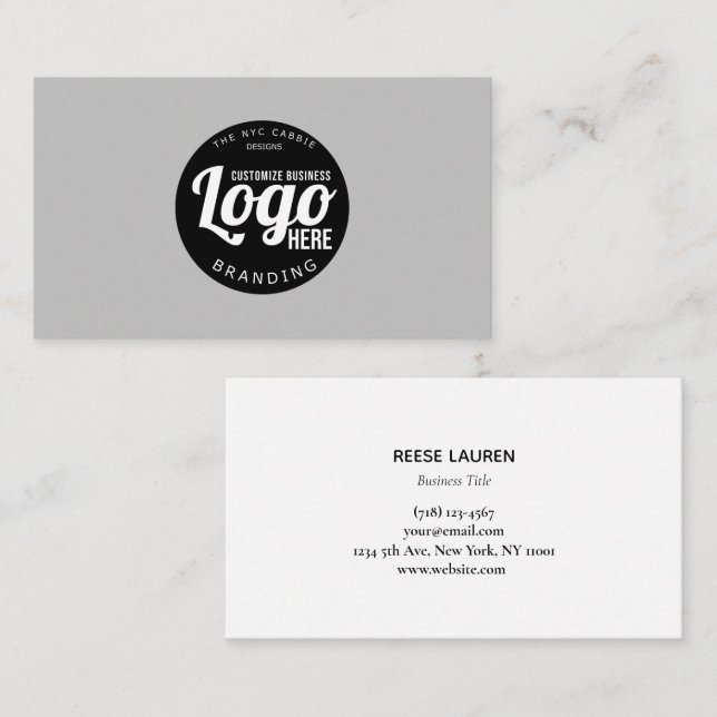 Simple Grey Professional Business Card With Logo (Front/Back)