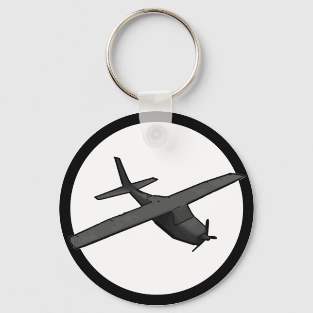Simple grey propeller plane souvenir keychain (Front)
