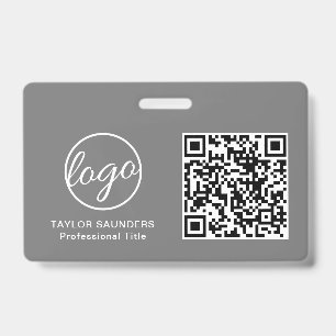 Simple Grey QR Code Employee ID Badge