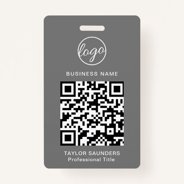 Simple Grey QR Code Employee ID ID Badge (Front)