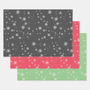 Simple Grey Red Green Snowflake Christmas Holidays Wrapping Paper Sheet