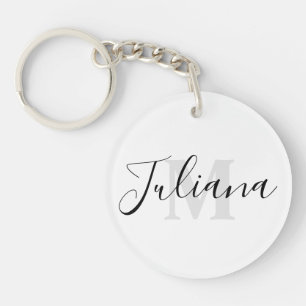 Simple Grey Script Monogrammed  Keychain