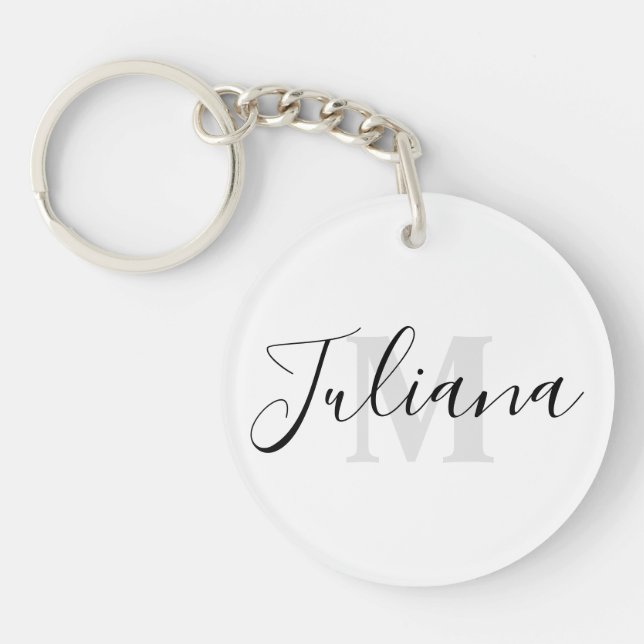 Simple Grey Script Monogrammed  Keychain (Front)