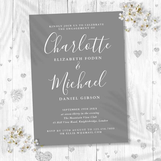 Simple Grey Signature Script Engagement Party  Invitation (Simple Grey Signature Script Engagement Party Invitation)