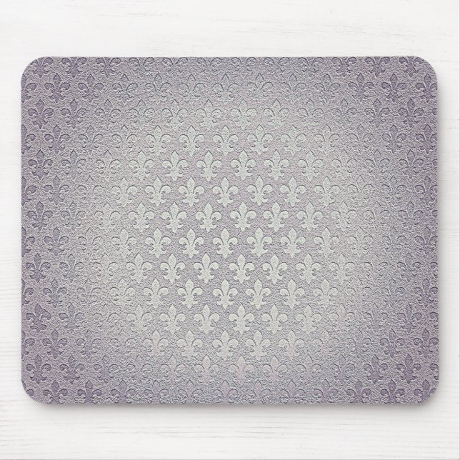 Simple grey silver grunge fleur de lis mouse mat (Front)