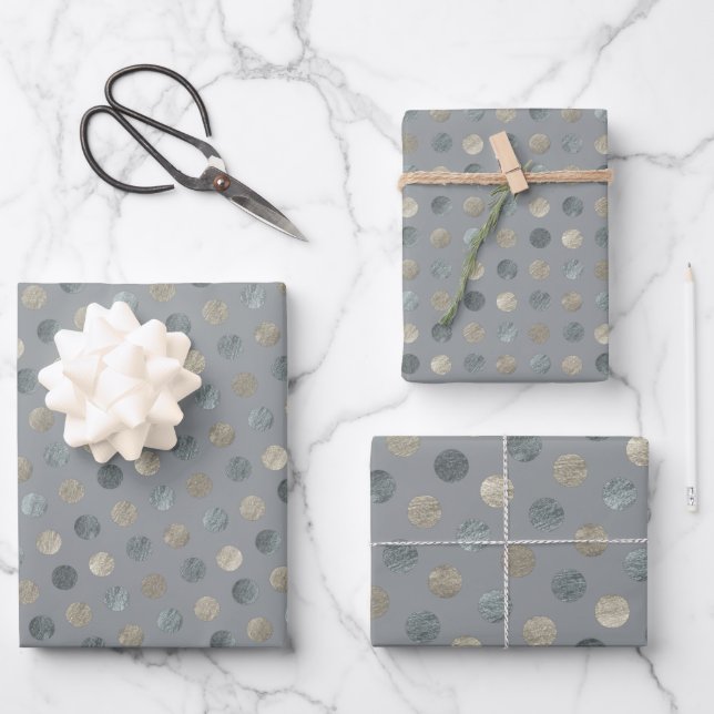   Simple Grey & Silver Polka Dots Modern & Elegant Wrapping Paper Sheet (Front)