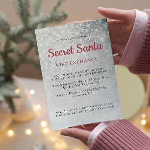Simple Grey Snowflakes Secret Santa Party Invitation