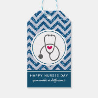 Simple Grey Stethescope on Blue Chevron Nurses Day