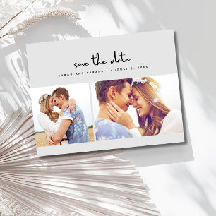 Simple Grey Two Photo Wedding Save the Date Announcement Postcard