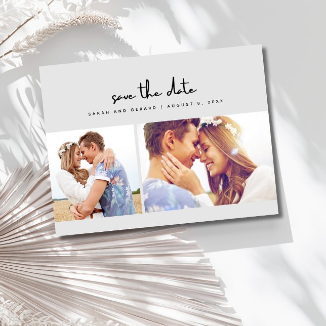 Simple Grey Two Photo Wedding Save the Date Announcement Postcard (Simple Gray Two Photo Wedding Save the Date Postcard)