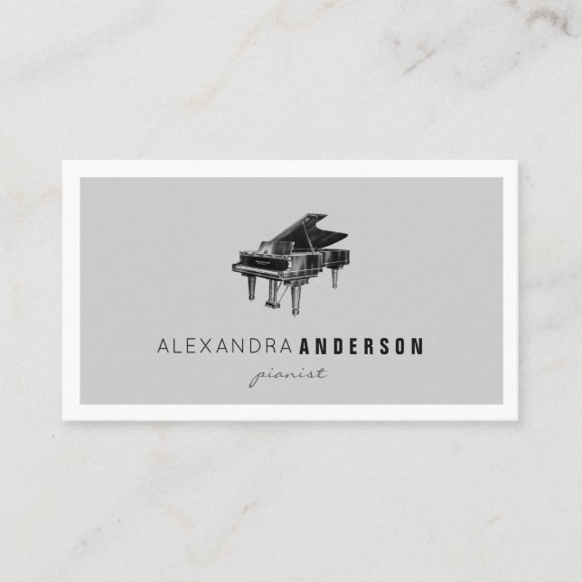 Simple Grey Vintage Piano Pianist Business Card (Front)