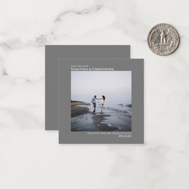 Simple Grey Wedding Save the Date Photo Mini Card (Front/Back In Situ)