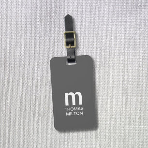Simple Grey White Bold Monogram Luggage Tag