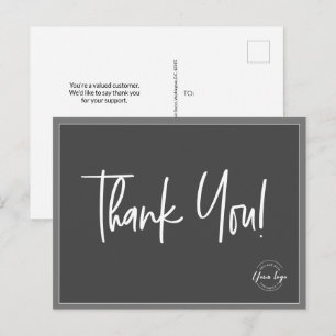 Simple Grey White Company Logo Custom Thank You Postcard