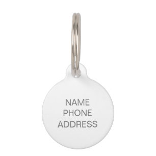 Simple grey white custom name contact Info dog  Pet Tag