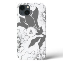 Simple Grey White Floral Print With Monogram