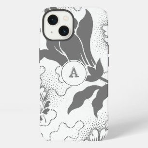 Simple Grey White Floral Print With Monogram iPhone 13 Case